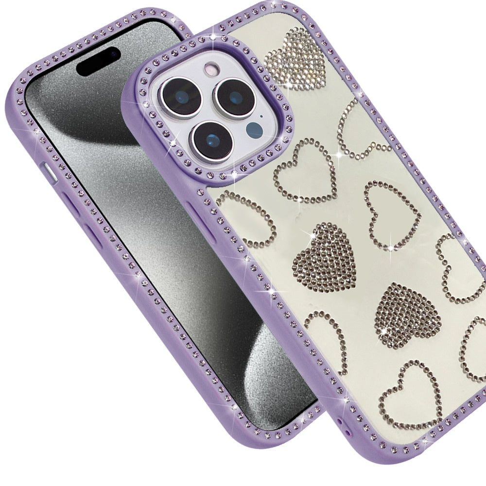 For Apple iPhone 15 Pro Max Spread Love Glitter Shimmer Bling Diamond Edge Hybrid Drop Protection Shockproof Design Case Cover