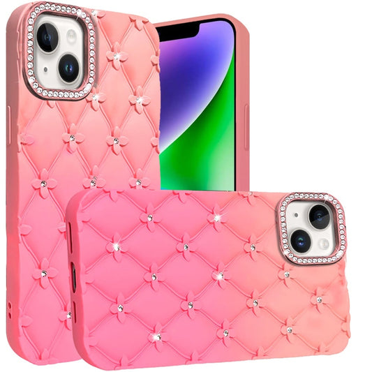 Phone Case for Apple iPhone 14 Floral Glitter Shimmer Bling Hybrid Shockproof Anti Slip Thick TPU Protective Stylish Design Cover Orange