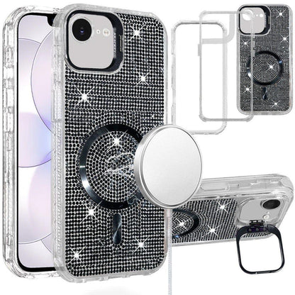 Phone Case for Apple iPhone 17E / iPhone 16E Luxury Glitter Magnetic Hybrid with Camera Stand Dual Layer Shockproof Sparkle Dot Pattern Clear Edges Cover