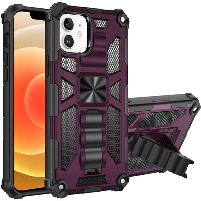 Phone Case for Apple iPhone 12 /12 Pro Built in Magnetic Hiden Kickstand Shockproof Rugged Armor Grip Hybrid Heavy Duty Anti Slip Protective Style Cover Purple