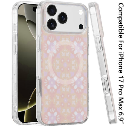 For Apple iPhone 17 Pro Max Stylish Pattern Fashion IMD Printed Design TPU Double Layer Slim Shockproof with Magnetic Back Case Cover Flowers Pink Gradient