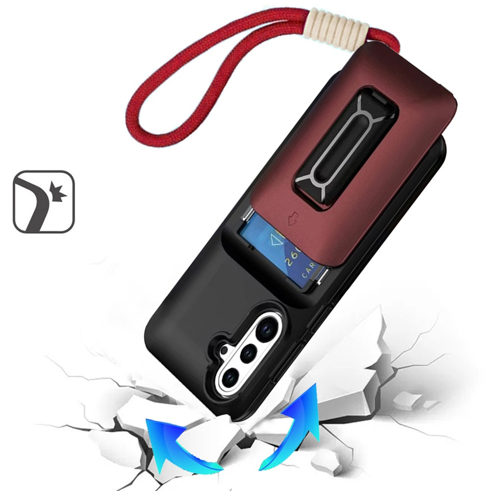 For Samsung Galaxy S26 Wallet Case with 2- Credit Card Holder, Wrist Strap & Kickstand Hybrid Shockproof TPU Case Cover