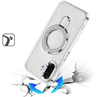 Phone Case for Samsung Galaxy A08 4G, A07 5G, A07 4G Transparent Glitter Bling Magnetic Ring Stand Shockproof Anti Slip Rotating Grip Protective Hybrid Durable Armor Cover