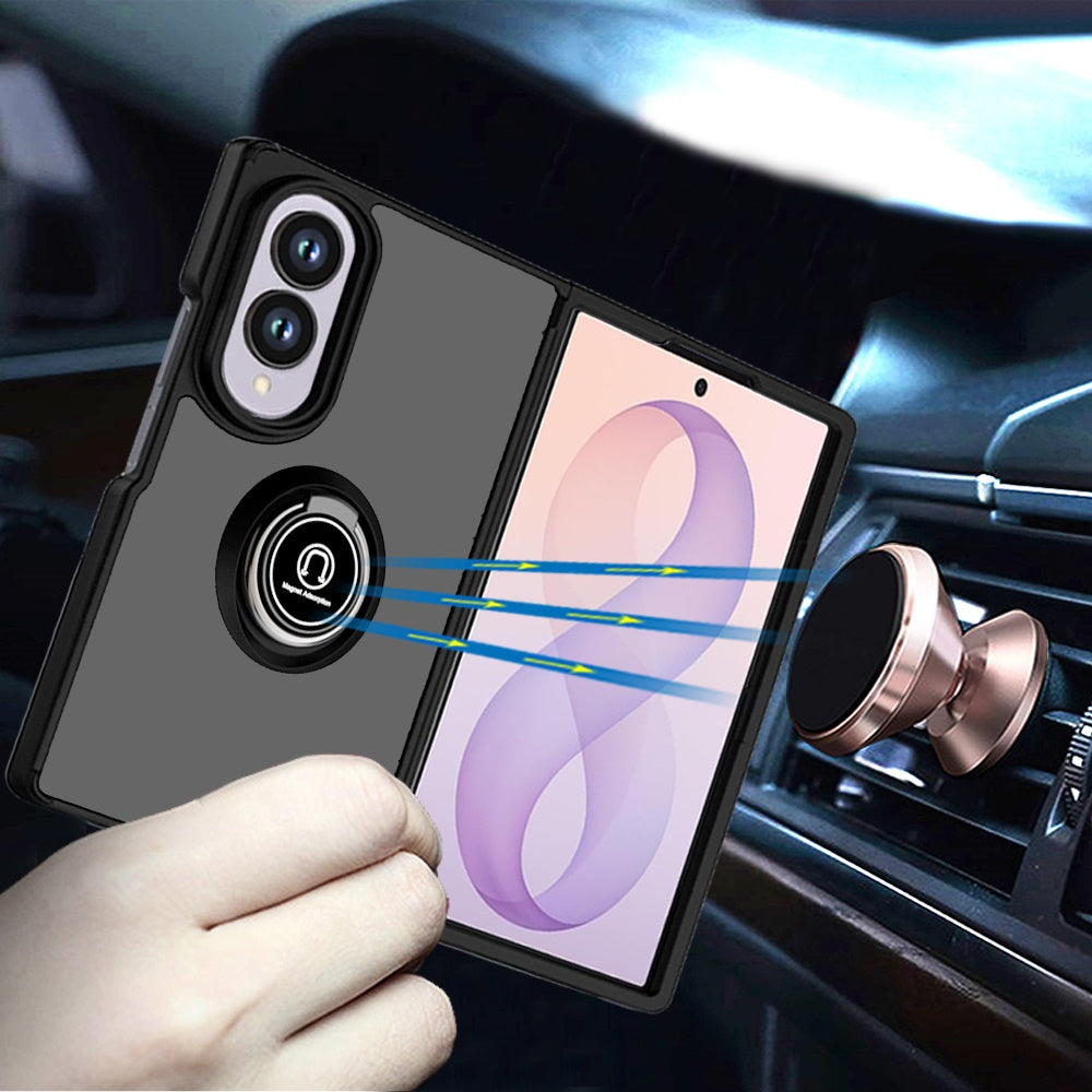 Phone Case for Samsung Galaxy Z Fold 8 Hybrid Magnetic Ring Stand TPU Hard Silicone Reinforced Bumper Shock Absorbing Matte Design Cover