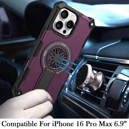 Phone Case for Apple iPhone 16 Pro Max Invisible Kickstand Magnetic Car Mount Friendly Shockproof Texture Anti Slip Durable Grip Heavy Duty Hybrid Cover Purple