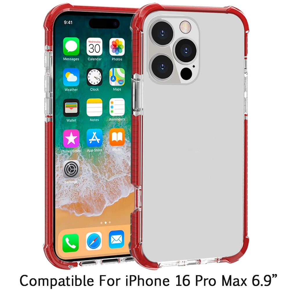 Apple iPhone 16 Pro Max (6.9") Hybrid Transparent Acrylic Rubber Gummy Gel Hard PC Silicone TPU Color Bumper Frame