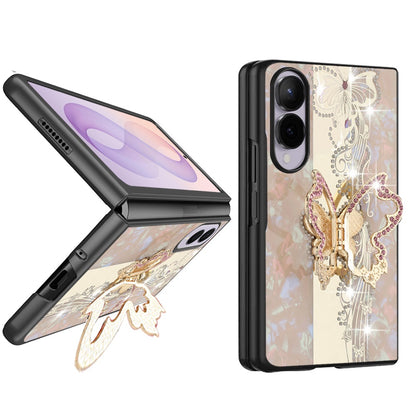Phone Case for Samsung Galaxy Z Fold 8 Diamond 3D Fashion Floral Glitter Engraved Luxury Bling Hybrid Shockproof Chrome Edge Protective Grip Cover