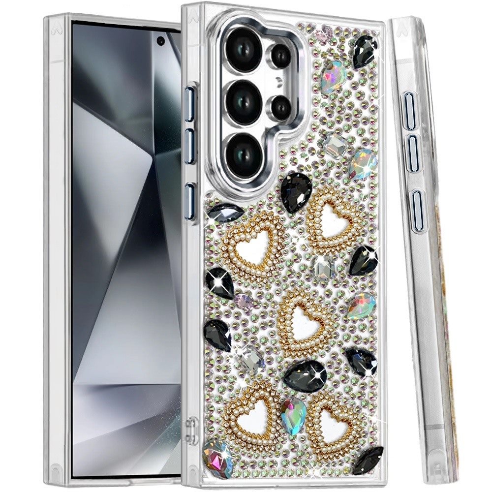 Phone Case for Samsung Galaxy S24 Ultra Luxury Crystal Heart Rhinestone Diamond Bling Shockproof Hybrid Glitter Protective Stylish Durable Grip Cover