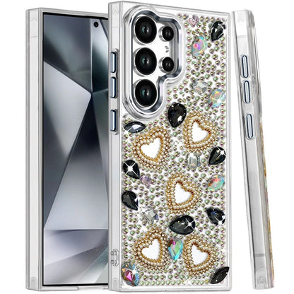 Phone Case for Samsung Galaxy S24 Ultra Luxury Crystal Heart Rhinestone Diamond Bling Shockproof Hybrid Glitter Protective Stylish Durable Grip Cover
