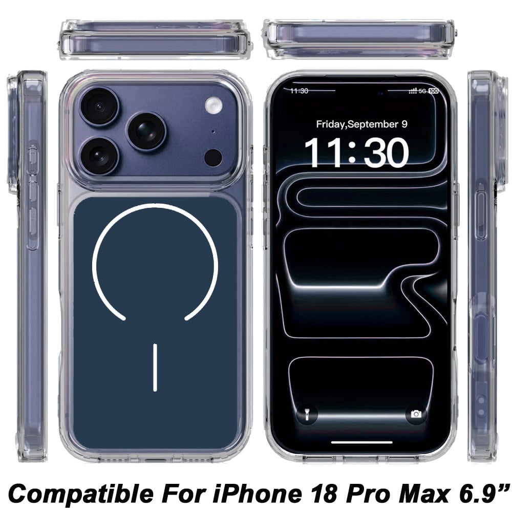 Phone Case for Apple iPhone 18 Pro Max Metallic Transparent Magnetic Magsafe Compatible Shockproof Hybrid TPU Durable Clear Protective Grip Cover