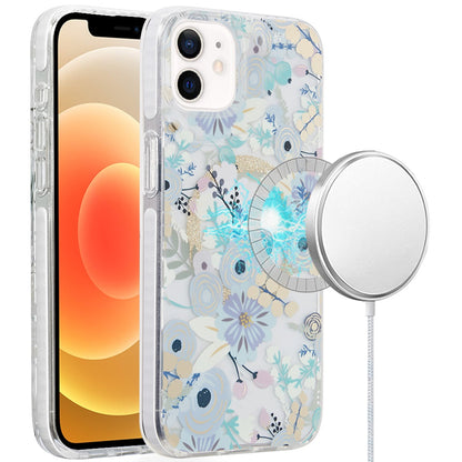 For Apple iPhone 16 Pro (6.3") Floral Pattern Design Cute Clear Hybrid Compatible with Magsafe Double Layer Soft TPU Hard PC Case Cover