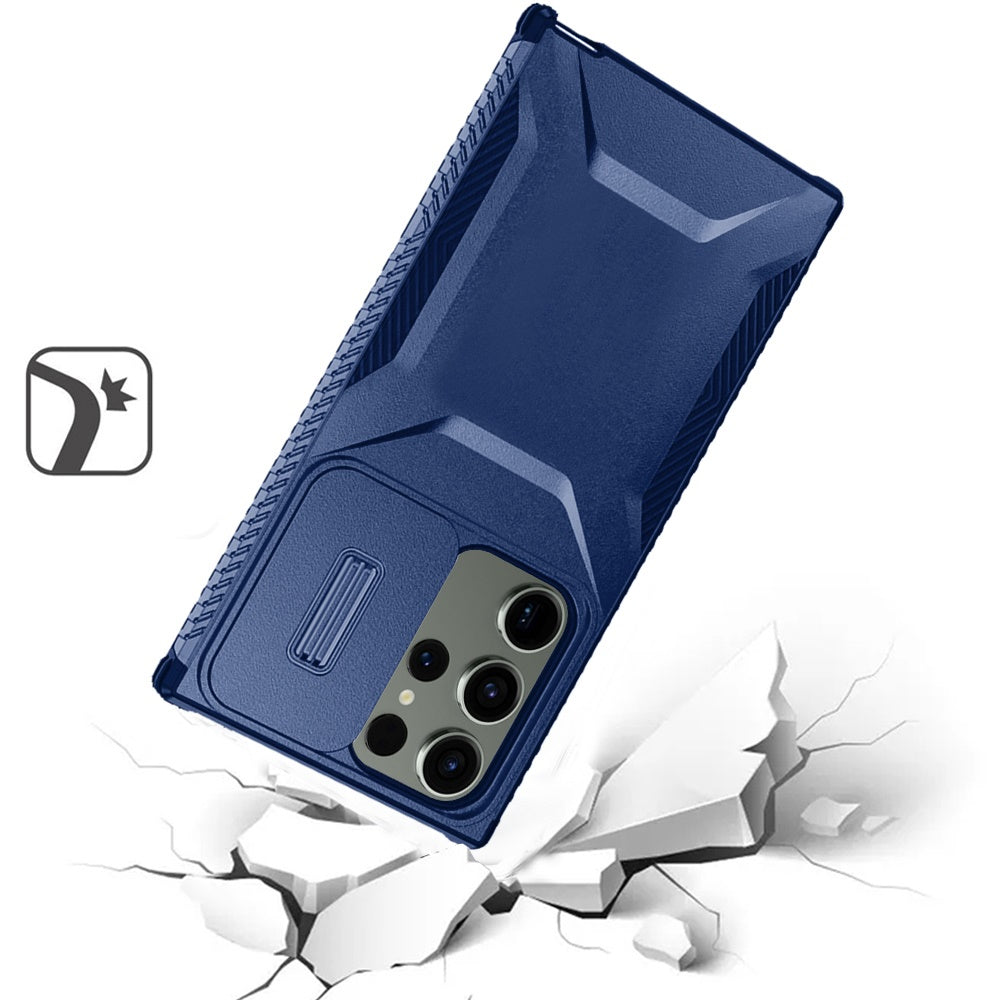 For Samsung Galaxy S23 Ultra Slim Fit Shockproof Hybrid with Slide Camera Window Covering, Rugged Tpu Silicone Hard PC Bumper Case Cover Black