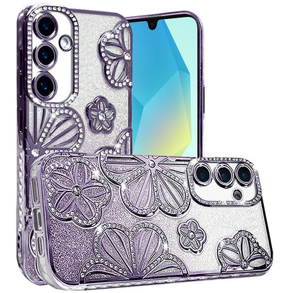 Phone Case for Samsung Galaxy A16 5G Shimmer Glitter Floral Thick TPU Shockproof Durable Grip Camera Protection Anti-Scratch Stylish Design Cover Purple