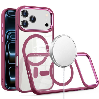 For Apple iPhone 17 Pro Max (6.9") MagSafe Compatible Transparent Greatest Clear Acrylic with Color Frame Thick Hybrid TPU Hard Case Cover Burgundy