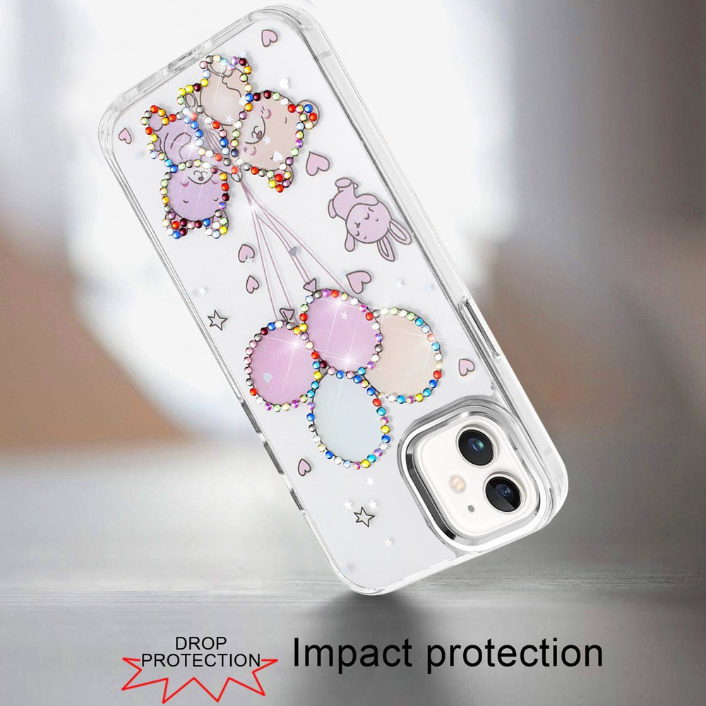 For Apple iPhone 11 Butterfly Resin Epoxy Diamond Design Metal Edged Hybrid Shockproof Heavy Duty Drop Protection Case Cover