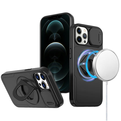 For Apple iPhone 14 /13 Full Coverage with Camera Window, Magnetic Circle, Rotatable Ring Stand, MagSafe Compatible, Shockproof Hybrid Protectiv Case Cover