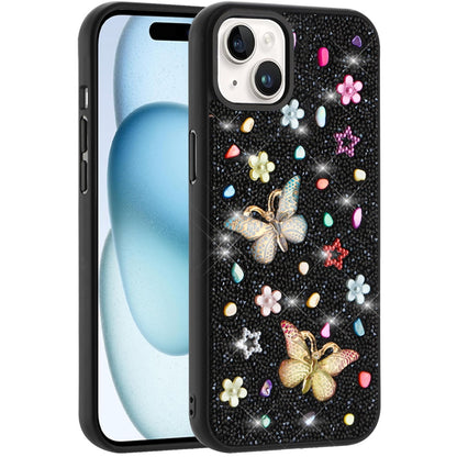 Phone Case for iPhone 15 Plus 3D Butterfly Diamond Bling Glitter Shockproof Stylish Protective Luxury Hybrid Sparkly Durable Grip Design Cover