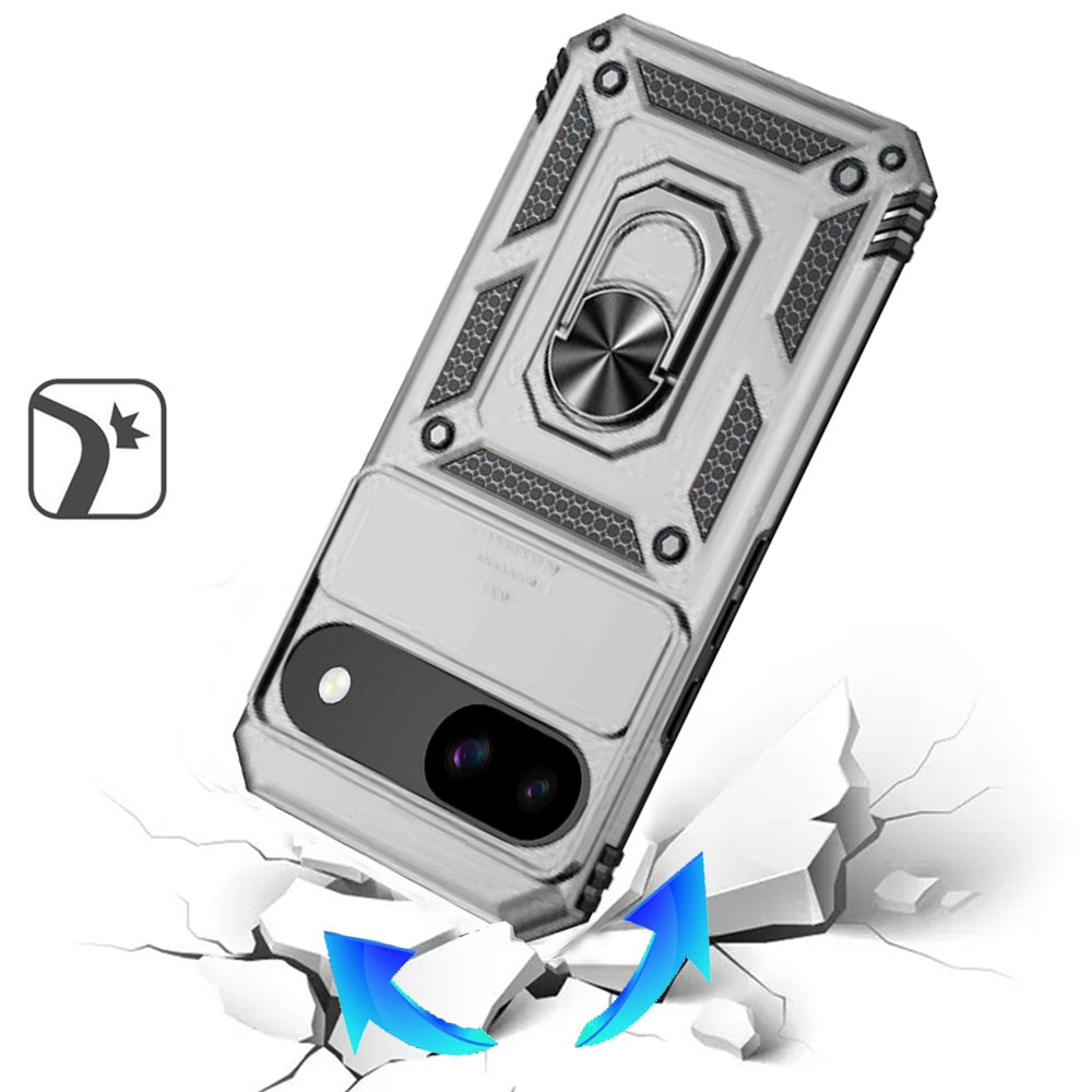 For Google Pixel 9A Hybrid Ring Shockproof with 360° Rotate Ring Kickstand, Camera Lens Protection, Soft Edge Bumper Case Cover