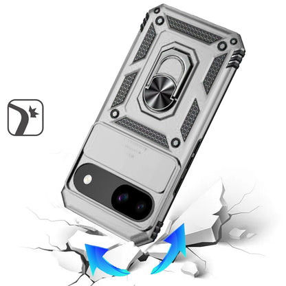 For Google Pixel 9A Hybrid Ring Shockproof with 360° Rotate Ring Kickstand, Camera Lens Protection, Soft Edge Bumper Case Cover