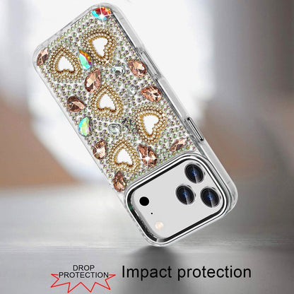 Phone Case for Apple iPhone 18 Pro Luxury Crystal Heart Rhinestone Diamond Bling Shockproof Hybrid Glitter Protective Stylish Durable Grip Cover