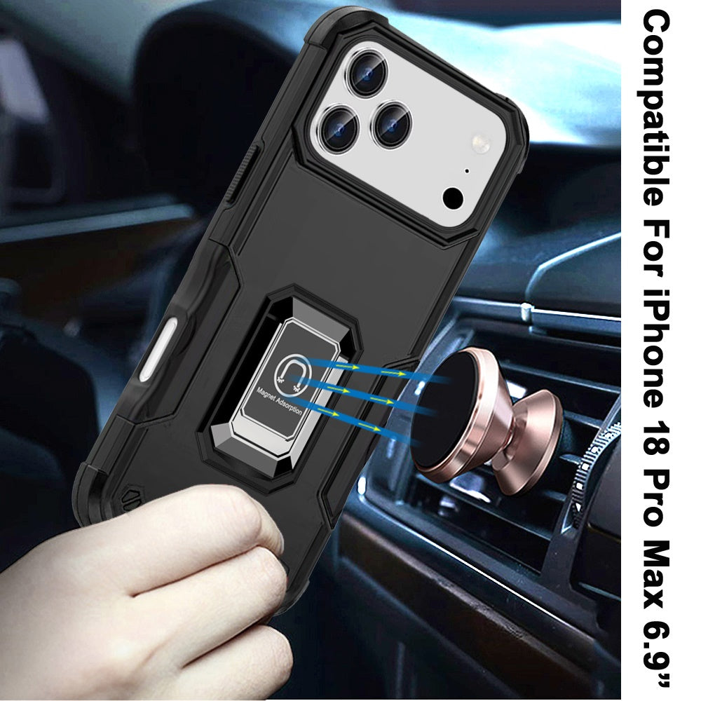Phone Case for Apple iPhone 18 Pro Max Shockproof Magnetic Ring Stand Hybrid Kickstand Armor 360 Rotation Anti-Slip Grip Military Grade Drop Resist Cover