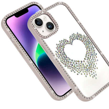 Phone Case for Apple iPhone 14/13 Angel Hearts Glitter Shimmer Diamond Edge Sparkle Hybrid Shockproof AntiSlip Grip Fashion Stylish Protective Bumper Cover Beige