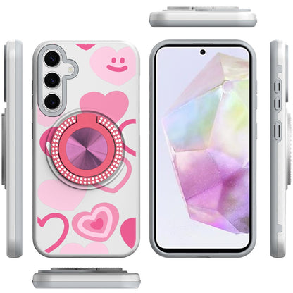 Phone Case for Samsung Galaxy A56 / A36 Magnetic Ring Stand Matte Metal Hybrid Car Mount Friendly Shockproof Rotational Grip Diamond Design Pattern Cover Red