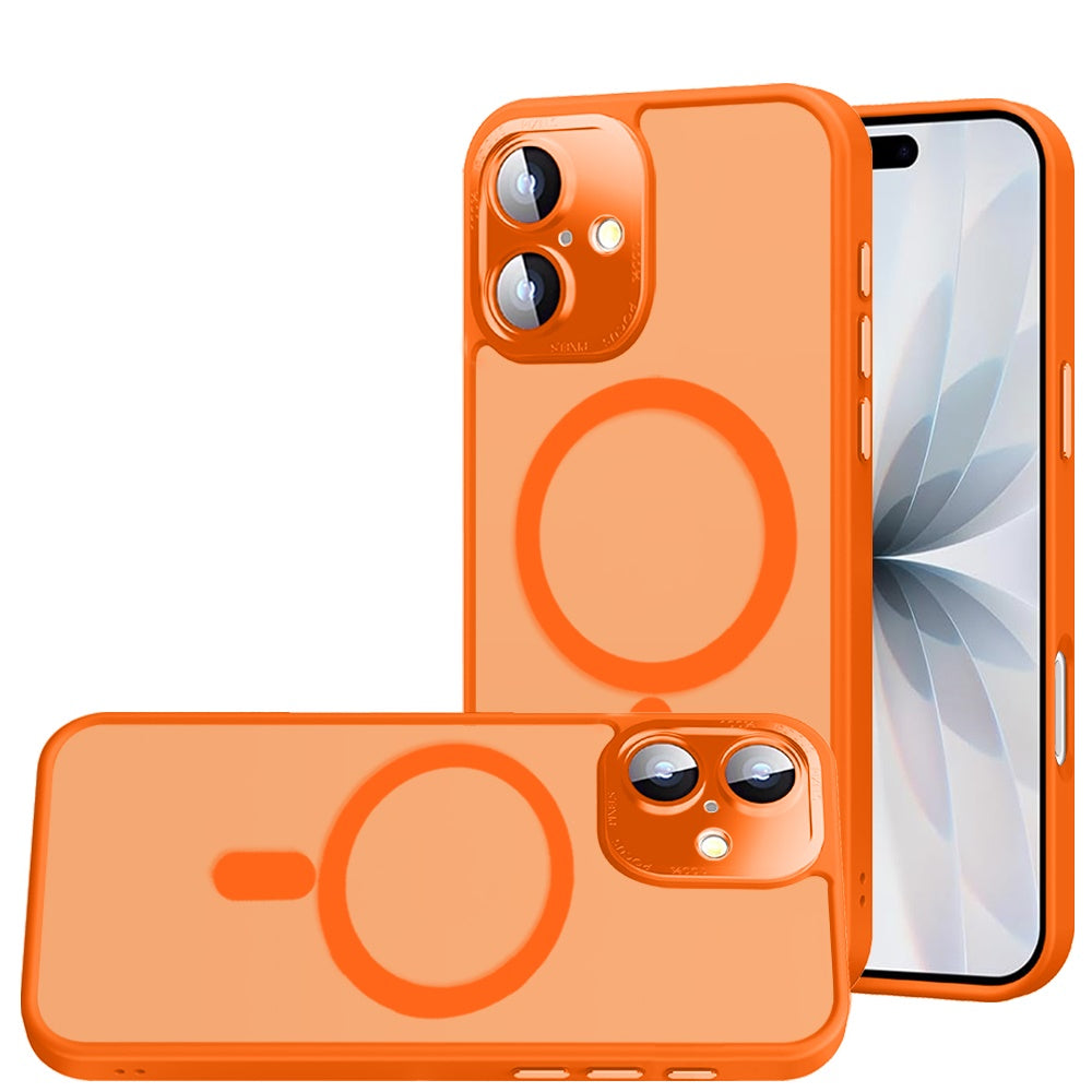 Phone Case for Apple iPhone 17 Shockproof Magnetic Hybrid Metal Frame Tempered Camera Glass Lens Protector Military Drop Protection Armor Cover Cosmic Orange