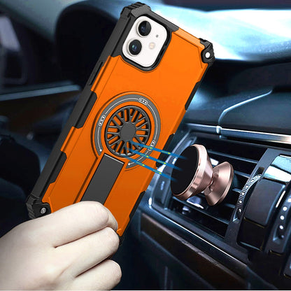 For Apple iPhone 11 Texture Design Invisible Kickstand Case, MagSafe Compatible Hybrid Shockproof Cover, Car Mount Friendly Case Cover Cosmic Orange