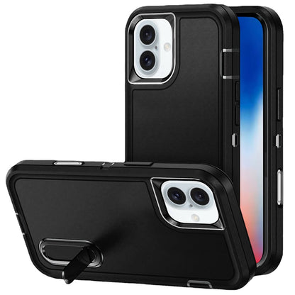 For Apple iPhone 16 Pro (6.3") Hybrid 3 Layers Hard 3in1 Shockproof with Kickstand Heavy Duty Hard TPU Rubber Anti-Drop Case Cover Black