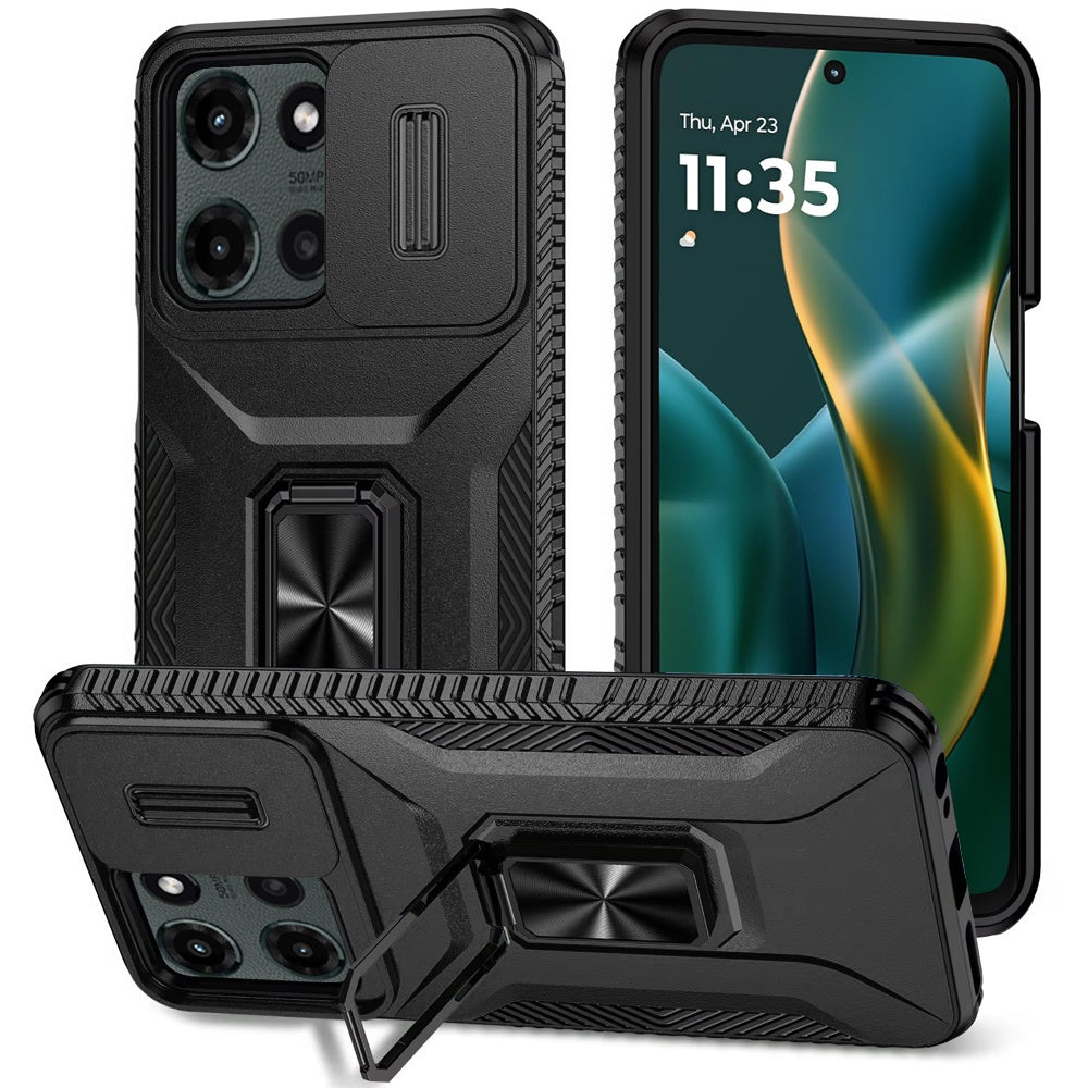 For Motorola Edge 2025 Case, Camera Cover with Magnetic Rotation Ring Stand, Military Grade Hybrid Hard TPU Shockproof Case Cover