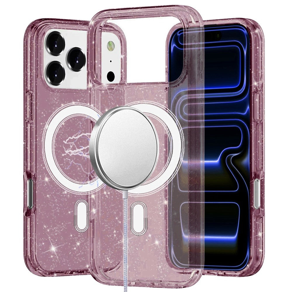 Phone Case for Apple iPhone 18 Pro Max/ 17 Pro Max Glitter Magnetic Transparent Shockproof Hybrid TPU Thick 3mm Grip Durable Camera Protection Anti-Slip Cover Purple