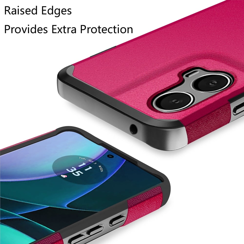 For Motorola Edge 2024 Fashion Graphic Design Hybrid 2in1 Tough Strong Hard PC TPU Frame, Magnet Mount Friendly, Shockproof Protection Case Cover Hotpink