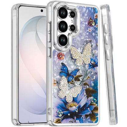 For Samsung Galaxy S26 Ultra Epoxy Glitter Flowers Bling 3D Butterfly Fashion TPU Hybrid with Shockproof Protection Case Cover