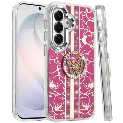 Phone Case for Samsung Galaxy S26 FE /S26 Fan Edition Floral Butterfly Ring Stand Glitter Bling Shockproof Hybrid Luxury Fashion Protective Anti Slip Durable Grip Cover