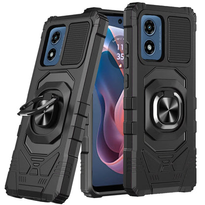 Phone Case for Motorola Moto G Play 4G LTE (2024) Rugged Hybrid Dual Layer Magnetic Ring Stand Armor Shock Absorbing Heavy Duty TPU Reinforced Bumper Cover