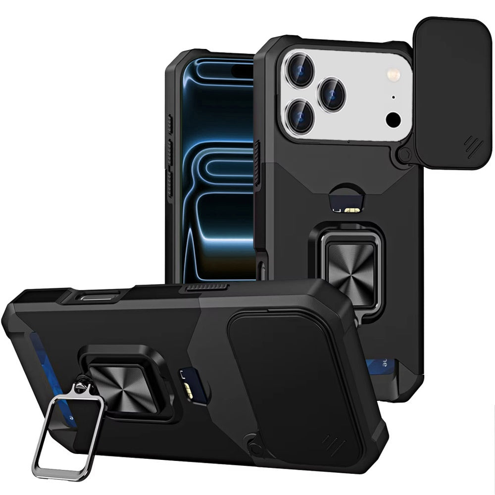 Phone Case for Apple iPhone 18 Pro Max Card Holder Magnetic Ring Stand Shockproof Anti Slip Wallet Grip Protective Hybrid Design Cover