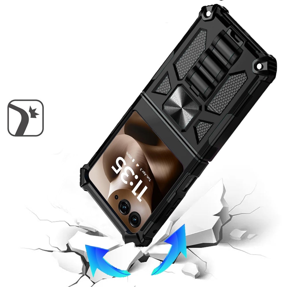 Phone Case for Motorola Razr+ PLUS 2024 Built in Magnetic Hiden Kickstand Shockproof Rugged Armor Grip Hybrid Heavy Duty Anti Slip Protective Style Cover
