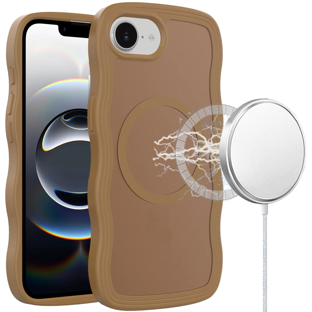 For Apple iPhone 17E /16E Grip Hand Magnetic Hybrid Case Shockproof Protection Matte Skin Rubber TPU + PC Case Cover Coffe