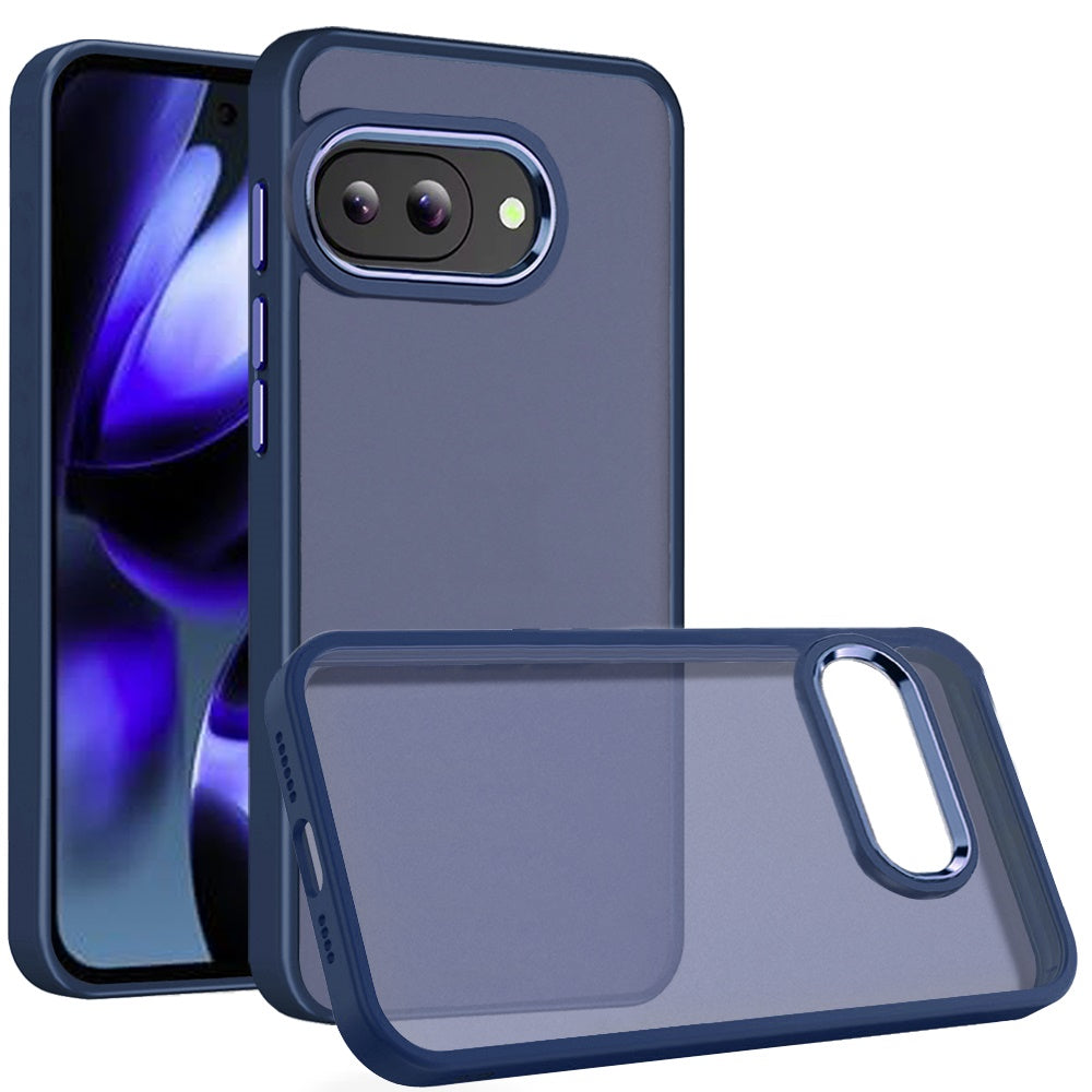 For Google Pixel 9A Slim Fit Hybrid Transparent Thick Acrylic with Metal Buttons Frame Protective Hard PC + TPU Shockproof Case Cover