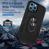 For Apple iPhone 15 (6.1") Heavy Duty Hybrid Rugged 2in1 Shockproof Protective with Magnetic Ring Stand Holder  Phone Case Cover
