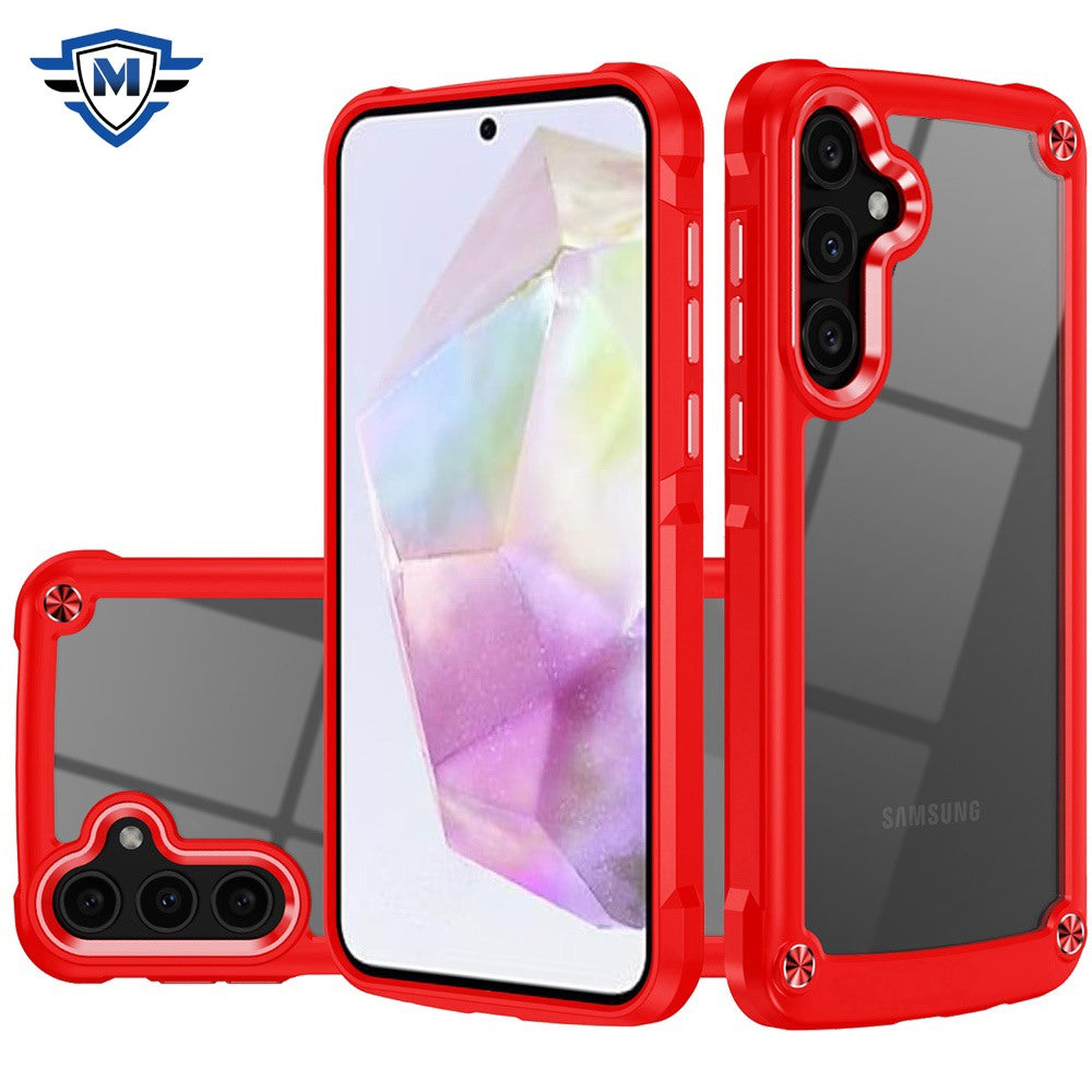 Phone Case for Samsung Galaxy A56 / A36 Transparent Hybrid Metal Button Camera Edge Shockproof Bumper Frame TPU Protective Slim Grip Durable Cover Red