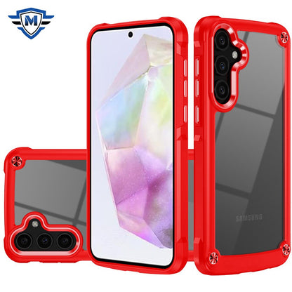 Phone Case for Samsung Galaxy A56 / A36 Transparent Hybrid Metal Button Camera Edge Shockproof Bumper Frame TPU Protective Slim Grip Durable Cover Red