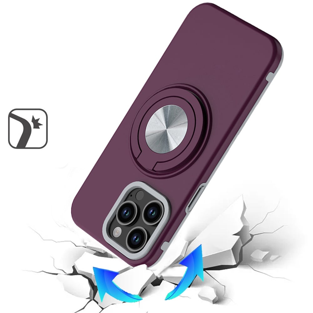 Phone Case for Apple iPhone 14 Pro Max Shockproof Magnetic Ring Stand Rotating CarMount Hybrid Metal Matte Finish AntiSlip Grip Kickstand Cover Purple