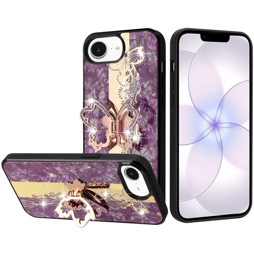 Diamond Glitter Butterfly Engraved Ring Stand Luxury Bling Hybrid Shockproof Chrome Edge Protective Durable Grip