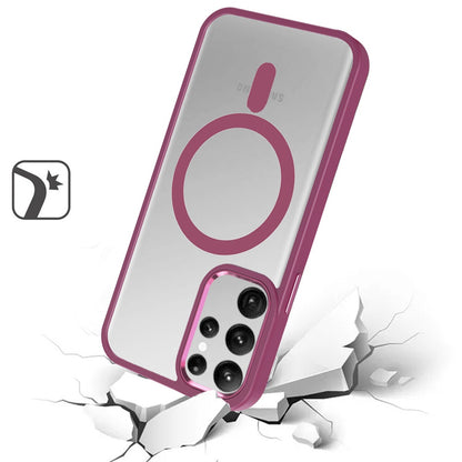 Phone Case for Samsung Galaxy S24+ /S24 Plus Magnetic Clear Acrylic Metal Button Shockproof Hybrid Durable Grip Bumper TPU Protective Heavy Duty Cover Burgundy