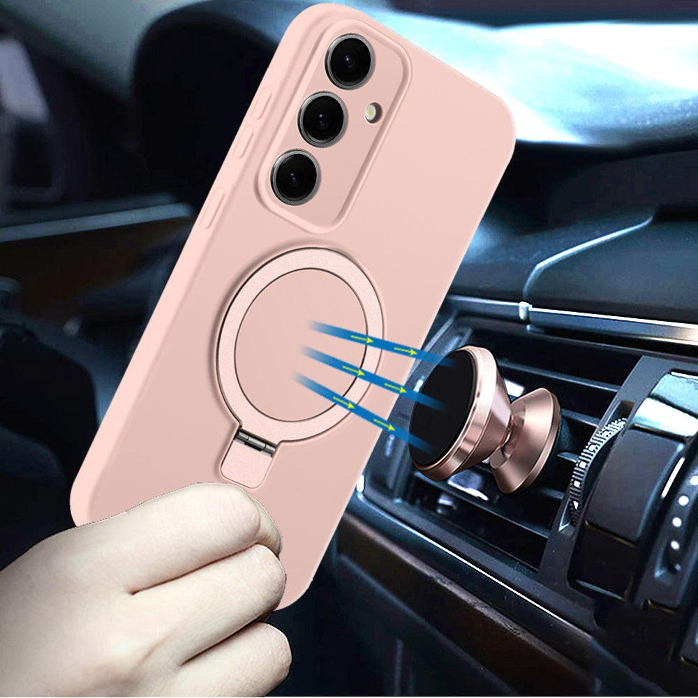 For Samsung Galaxy S24+ Plus Magnetic Ring Stand Liquid Silicone Shock Protection Soft Grip Anti Slip Durable Design for Plus Series Case Cover