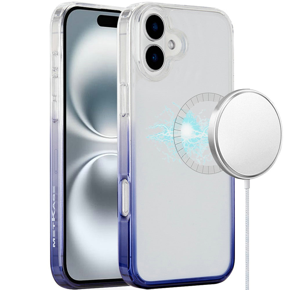 For iPhone 16 (6.1") Transparent Two Tone Gradiant Magnetic Space [Compatible with Magsafe] Hybrid Shockproof Protective Case Cover Two Tone Blue