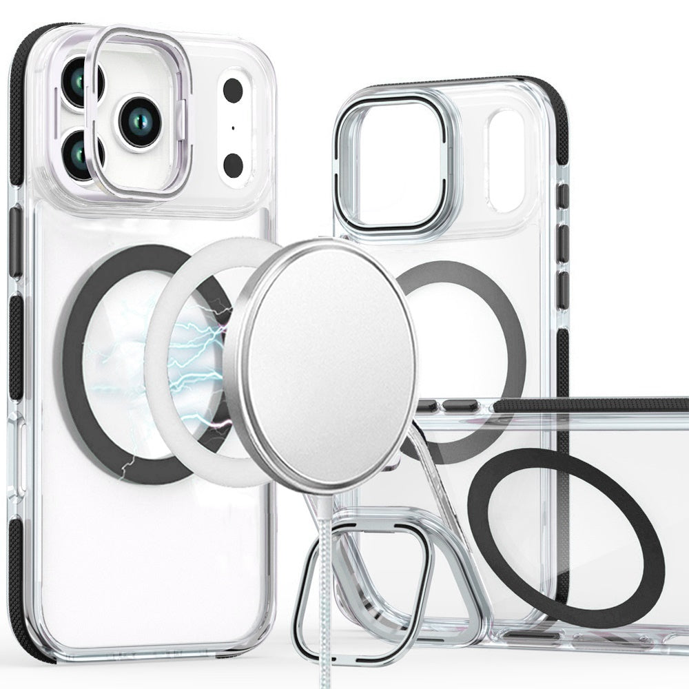 Phone Case for Apple iPhone 18 Pro Max Magnetic Ring Camera Stand Shockproof Hybrid Clear Transparent Metal Bracket Durable Protective Grip Cover