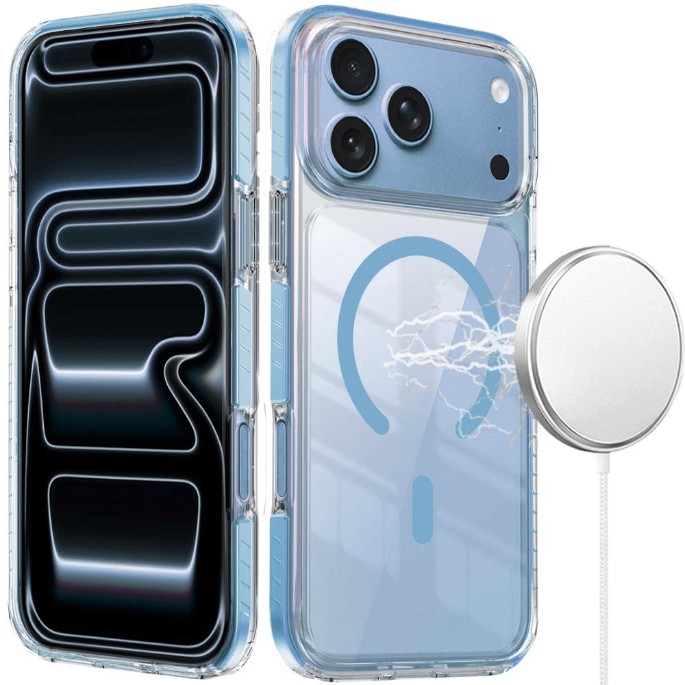 Phone Case for Apple iPhone 18 Pro Max/ iPhone 17 Pro Max Transparent Magnetic Shockproof Colored Edge Hybrid Case Slim Durable Grip Clear Protective Soft TPU Cover Blue